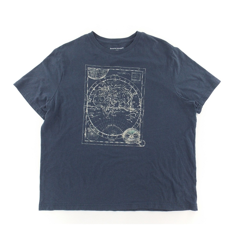 Banana Republic T Shirt Graphic World Map Print Casual Mens XXL Navy Blue